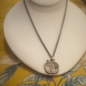 Round Eve/Fig Tree Pendant Necklace in Nickel Silver